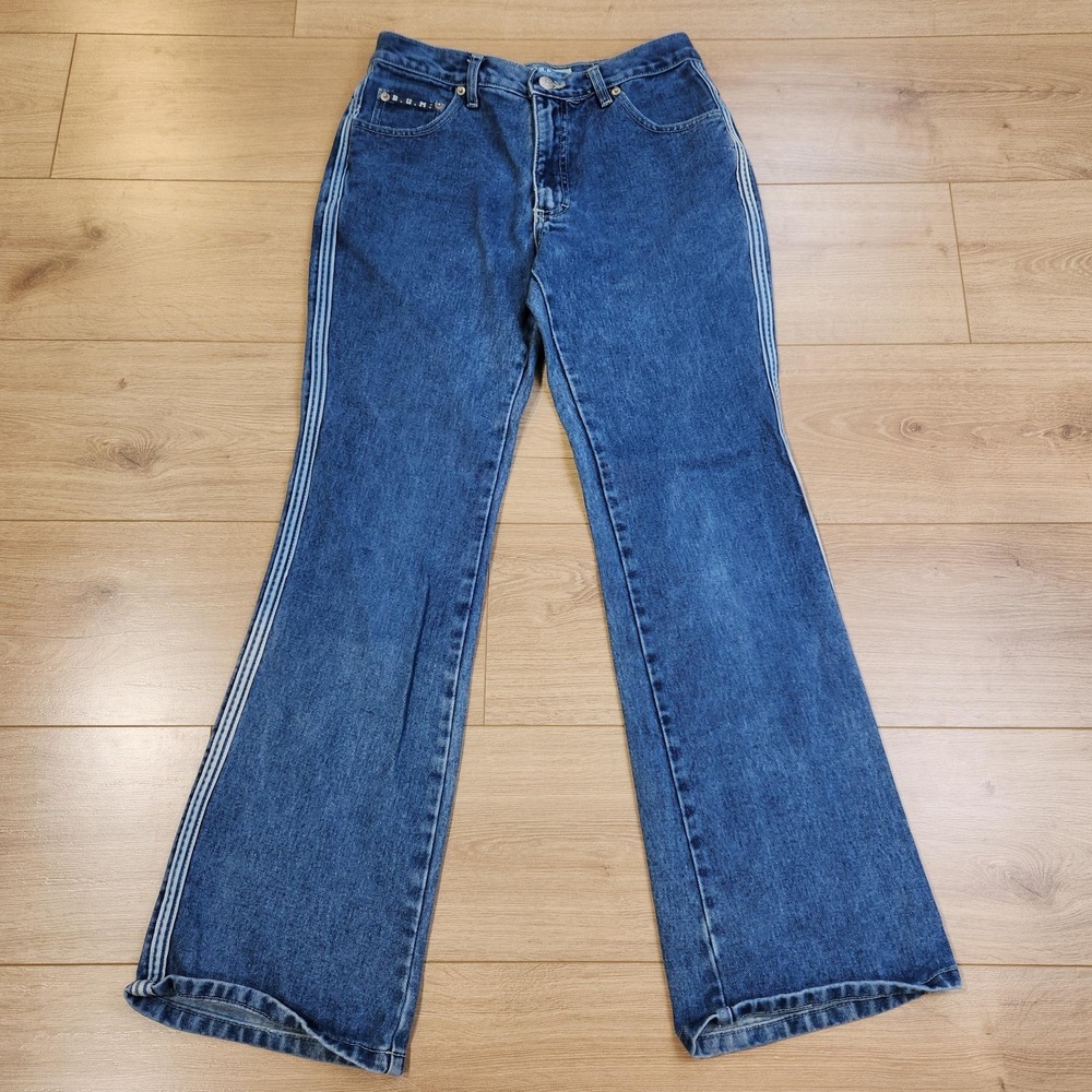 Vintage B.U.M.‎ Equipment Bootcut Jeans Womens 9/10 Blue Striped Denim